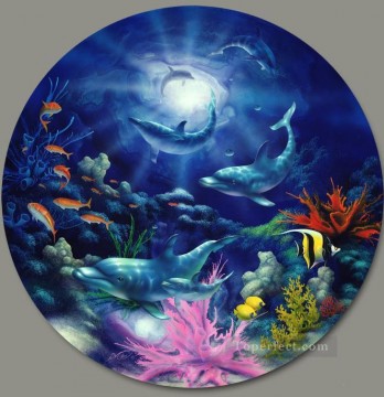 動物 Painting - 海底の夜のロマンス